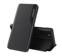 JIAFEI Coque Compatible avec Honor 90 Lite 5G, Prime Cuir Étui Housse à Rabat Case Cover avec Clear Miroir Afficher Fenêtre avec Pliable Fonction Stand, Noir