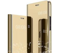 JIAFEI Coque Compatible avec Honor Magic 6 Lite 5G, Smart View Miroir Case Cuir Etui Flip Clair Anti-Empreintes Makeup Housse avec Fonction Stand. Or