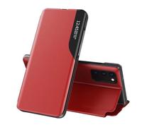 JIAFEI Coque Compatible avec Samsung Galaxy A55 5G, Prime Cuir Étui Housse à Rabat Case Cover avec Clear Miroir Afficher Fenêtre avec Pliable Fonction Stand, Rouge