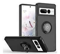 JIAFEI Coque pour Google Pixel 7 Pro, PC/TPU Silicone Translucide Givré Antichoc Protecteur Case, avec Aimant Anneau Support, Noir