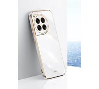 JIAFEI Coque pour OnePlus 12, Élégant Doré Bord Galvanoplastie Design TPU Silicone Résistant Aux Chocs Housse Case Cover, Blanc