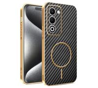 JIAFEI Coque pour Oppo A5M / Oppo A5 5G/4G, Magnétique Cuir avec Cadre Galvanisé Étui, Fibre Texture de Carbone Housse, Protection de L'objectif Améliorée, Noir
