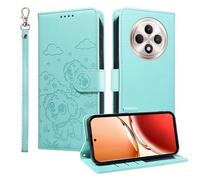 JIAFEI Coque pour Oppo Reno 12F / Oppo Reno 12 FS, Housse Premium en Cuir PU pour Etui Portefeuille avec Beau Chiot Motif, [Cordon/Ranges Cartes/Magnetique/Stand], Vert