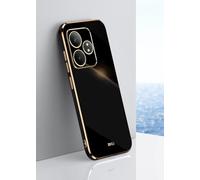 JIAFEI Coque pour Realme C63 4G / Realme C61, Élégant Doré Bord Galvanoplastie Design TPU Silicone Résistant Aux Chocs Housse Case Cover, Noir