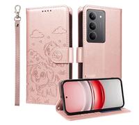 JIAFEI Coque pour Realme C75 4G, Housse Premium en Cuir PU pour Etui Portefeuille avec Beau Chiot Motif, [Cordon/Ranges Cartes/Magnetique/Stand], Or Rose