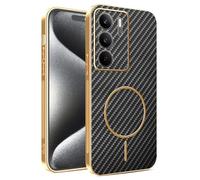 JIAFEI Coque pour Realme C75 4G, Magnétique Cuir avec Cadre Galvanisé Étui, Fibre Texture de Carbone Housse, Protection de L'objectif Améliorée, Noir