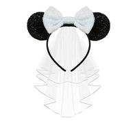 JIAHANG Serre-tête avec oreilles de souris avec voile de mariée, oreilles de lune de miel, accessoire pour enterrement de vie de jeune fille (ZZ noir et blanc)