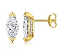 Jiahanzb Boucles d'oreilles à clou en zircone cubique avec simulation de diamant en plaqué or 925 argent sterling pour femmes et hommes - tailles brillant cœur/oval/trillon/coussin/émeraude/marquise