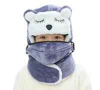 JIAHFR Cagoule d'hiver pour Enfant à Motif Panda Mignon Chapka Polaire Chaud avec Masque Visage Détachable Bonnet de Ski Coupe-Vent, 54-56 cm