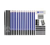 JIAHG 12 Crayons à Esquisse 8B/6B/5B/4B/3B/2B/B/HB/5H/4H/3H/2H, 3 Crayons à Charbon Tendre + Modéré + Dur, 3 Mine + Graphite 6B, 3 Fusains Carré Noir, Mini Taille-Crayon, Gomme à Effacer