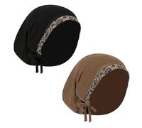 JIAHG 2pc Bonnet Hijab Femmes Islamiques Turban Femme Musulmane Élastique Ajustable Bonnet de Nuit Coton Doux Respirant Chapeau de Chimiothérapie Perte de Cheveux