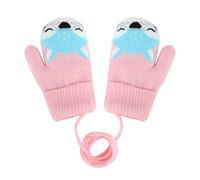 JIAHG Bébé Moufle Tricoté Hiver Gants Plein-doigts Double-Couches Gants Thermique en Plein air Mignon Gants à Motif Renard Moufle Chaud avec Cordon Anti-Perdu pour Enfants âgé Moins de 3 Ans