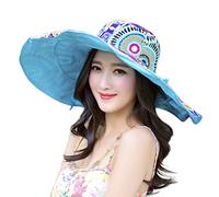 JIAHG Capeline Femme Pliable été Imprimé Florale Chapeau de Soleil à Bord Large pour Voyage Camping Randonnée Cueillir Pêcher Chapeau de Plage Anti UV Protection Solaire Bob Double Face à Porter