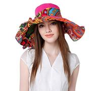 JIAHG Capeline Femme Pliable été Imprimé Florale Chapeau de Soleil à Bord Large pour Voyage Camping Randonnée Cueillir Pêcher Chapeau de Plage Anti UV Protection Solaire Bob Double Face à Porter