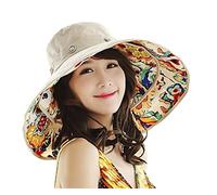 JIAHG Capeline Femme Pliable Imprimé Florale Chapeau de Soleil Plage à Large Bord UV Protection Double Faces à Porter pour Voyage Camping Vacances Cueillir