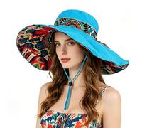 JIAHG Capeline Femme Pliable Imprimé Florale Chapeau de Soleil Plage à Large Bord UV Protection Double Faces à Porter pour Voyage Camping Vacances Cueillir