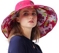 JIAHG Capeline Femme Pliable Imprimé Florale Chapeau de Soleil Plage à Large Bord UV Protection Double Faces à Porter pour Voyage Camping Vacances Cueillir