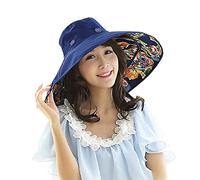 JIAHG Capeline Femme Pliable Imprimé Florale Chapeau de Soleil Plage à Large Bord UV Protection Double Faces à Porter pour Voyage Camping Vacances Cueillir
