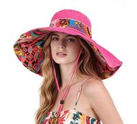 JIAHG Capeline Femme Pliable Imprimé Florale Chapeau de Soleil Plage à Large Bord UV Protection Double Faces à Porter pour Voyage Camping Vacances Cueillir