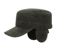 JIAHG Casquette de Base-Ball d'hiver avec Oreillettes Homme Casquette Militaire Cadet Armée Chapeau Dessus Plat en Feutre Béret Laine Classique Thermique, 56-60 CM