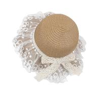 JIAHG Chapeau de Paille en Dentelle pour Fille 2-5 Ans Chapeau de Soleil Motif à Cerises avec Ruban Nœuds de Papillon Capeline Protection Solaire avec Mentonnière pour Voyage Plage Bord de la mer