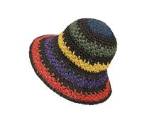 JIAHG Chapeau de Soleil Femme en Papier Paille Souple et Pliable Chapeau Melon de Paille à Rayures Multicolore Bob Pêcheur Chic Capeline de Plage Voyage Camping Respirant UV Protection