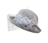 JIAHG Chapeau Derby en Organza avec Voilette Vintage Chapeau Bibi avec Fleurs Dame Demoiselle Chapeau de Mariage Chapeau Melon d'église UV Protection Solaire