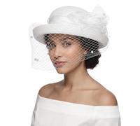 JIAHG Chapeau Derby en Organza avec Voilette Vintage Chapeau Bibi avec Fleurs Dame Demoiselle Chapeau de Mariage Chapeau Melon d'église UV Protection Solaire