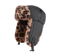 JIAHG Chapka d'hiver en Peluche Motif à Léopard Unisexe Chapeau de Trappeur Chasse Doux Épais Chaud Cagoule Bonnet de Cyclisme avec Oreillettes Repliable Coupe-Vent Anti Froid