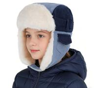 JIAHG Chapka d'hiver Enfant 3-8 Ans Chapeau d'aviateur Suédé Imperméable Doublé de Polaire Bonnet de Trappeur avec Oreillettes Doux Épais Chaud pour Sports en Plein Air