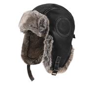 JIAHG Chapka Homme Hiver en Cuir Simili Chapeau d'aviateur Classique Bonnet de Trappeur Coupe-Vent Anti Froid Cagoule avec Oreillettes Peluche Épais Doux Chaud