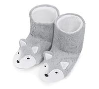 JIAHG Chausson Montant Femme Hiver en Peluche Chaud Moelleux Mignon Bottines Motif à Renard Pantoufle d'Intérieur Maison Semelle Souple Antidérapant