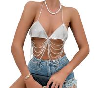 JIAHG Débardeur à Paillettes Dos Nu col V Femmes Sexy Soutien-Gorge à Franges d'étoiles Haut de Danse à Sequin Jazz Latine Danse du Ventre Top à Paillettes Club Bar Plage Crop Top Clubwear Dancewear
