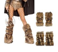 JIAHG Ensemble de Jambières et Protège-Bras en Fausse Fourrure Costume de Déguisement Viking Chevalier Médiévale Kit de Armure Guêtre et Brassard Cosplay Barbare pour Halloween Carnaval