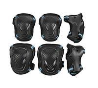 JIAHG Ensemble de Protection Enfant pour Roller Cyclisme Patinage Lot de 6 Protecteurs de Genoux Coudes et Poignet Respirant Antichoc Genouillères Coudières et Protège-Poignets (Bleu, L)