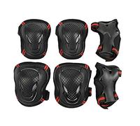JIAHG Ensemble de Protection Enfant pour Roller Cyclisme Patinage Lot de 6 Protecteurs de Genoux Coudes et Poignet Respirant Antichoc Genouillères Coudières et Protège-Poignets (Rouge, L)