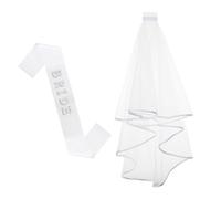 JIAHG Ensemble de Voile et Écharpe de Mariée aux Lettres Perles Voile Courte 2 Couches avec Peigne Écharpes de Mariage Cérémonie Soirée à Thème