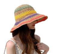 JIAHG Femme Chapeau de Soleil en Papier Paille Souple Pliable Chapeau Melon de Paille à Rayures Multicolore Chic Bob Loisir Panama Respirant UV Protection Capeline Voyage Plage Camping