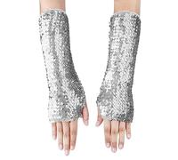 JIAHG Gants à Paillettes sans Doigts Femmes Manchettes Pailletées Gants Longs à Sequin Disco Accessoire de Déguisement Bal Danse Jazz Latine Samba Tango