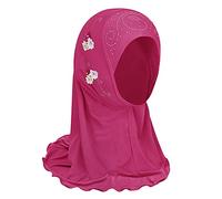 JIAHG Hijab Fille Musulmane 2-7 ans Hijab à Enfiler avec Bonnet Intégré Doux Confort Foulard de Tête Protection Solaire Printemps Été Bonnet Écharpe Arabe Indienne Africaine