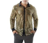 JIAHG Homme Disco Chemise Transparente à Pailletes Manches Longues 1970s Vintage Hippies Top à Sequin Veste Boutonné Col à Revers Haut de Danse Costume de Club Bal Soirée Cosplay Déguisement