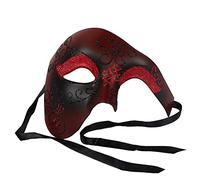 JIAHG Masque Phantôme de Borgne Opéra Drame Demi-visage Masque Antique Halloween Carnaval Masque de Déguisement Mascarade Danse Soirée Club Masque Steampunk Masque à Paillettes Noir Rouge Mystérieux