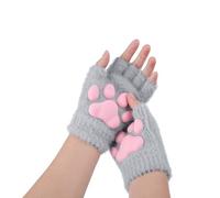 JIAHG Mitaines d'Hiver Femme en Peluche avec 3D Pattes de Chat Mignon Gants de Griffes de Chat Doux et Thermique Gants Demi Doigts à Ecran Tactile Accessoires de Déguisement Noël Halloween Carnaval