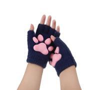 JIAHG Mitaines d'Hiver Femme en Peluche avec 3D Pattes de Chat Mignon Gants de Griffes de Chat Doux et Thermique Gants Demi Doigts à Ecran Tactile Accessoires de Déguisement Noël Halloween Carnaval