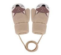 JIAHG Moufle Bébé Hiver Tricoté Gants Motif à Renard Mignon Doublure en Polaire Épais Chaud Moufle avec Cordon Anti-Perdu pour Enfants Moins de 3 Ans
