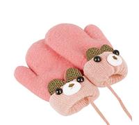 JIAHG Moufle Tricoté pour Bébé Fille et Garçon Gants d'Hiver Plein-doigts Double-Couches Epais Chaud Doux Mignon Moufle à Motif Animal avec Cordon Anti-Perdu pour Enfants 0-3 Ans