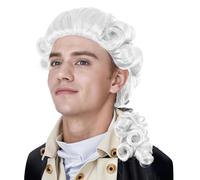 JIAHG Perruque de Déguisement Juge Avocat Perruque Baroque Cour Noble Cheveux Postiches Ondulé Blanc Accessoires de Cosplay Théâtre Opéra Jeu de Rôle Coiffure Halloween Carnaval Festival