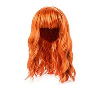 JIAHG Perruque Femme Courte Ondulée avec Frange, Coloré Vive, avec Filet aux Cheveux, Cheveux Postiches Synthétique Cosplay pour Fêtes Carnaval Halloween Festival (Orange)