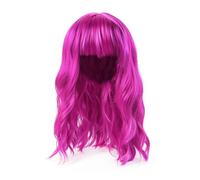 JIAHG Perruque Femme Courte Ondulée avec Frange, Coloré Vive, avec Filet aux Cheveux, Cheveux Postiches Synthétique Cosplay pour Fêtes Carnaval Halloween Festival (Rose foncé)