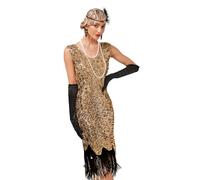 JIAHG Robe de Soirée à Paillettes 1920s Sexy Gatsby Robe de Cocktail Club Bal sans Manche au Genou Jupe à Franges Danse Latine Samba Tango